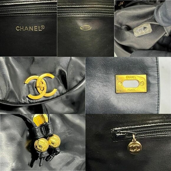 Authentic CHANEL Backpack Vintage Bag Patent Leather Black CC Turnlock Chain main image 6